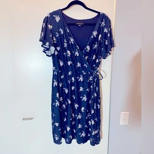 Faux wrap navy floral dress